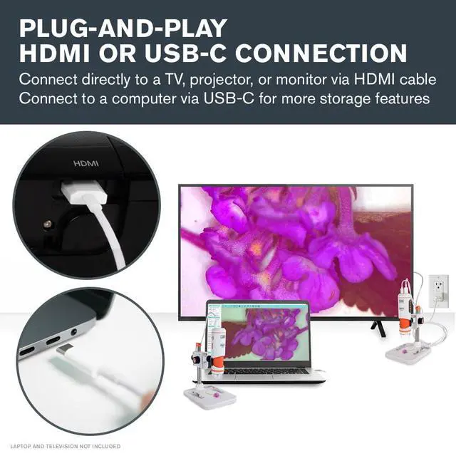Alt view image 3 of 7 - Labs Digital MicroDirect Microscope 1080p HDMI & USB-C Output | Up to 220x Magnification, Capture Photos & Video, Adjustable LED Illumination, Ideal for Inspection, Plug-and-Play Operation