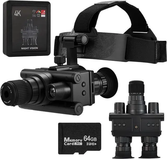 Main image of Helmet Mounted 4K Night Vision Goggles with 8X Zoom & Manual Focus -HD Infrared Binoculars for Hunting Camping Surveillance, 64GB SD Card Included, USB-C Rechargeable (12 Hour Battery Life)