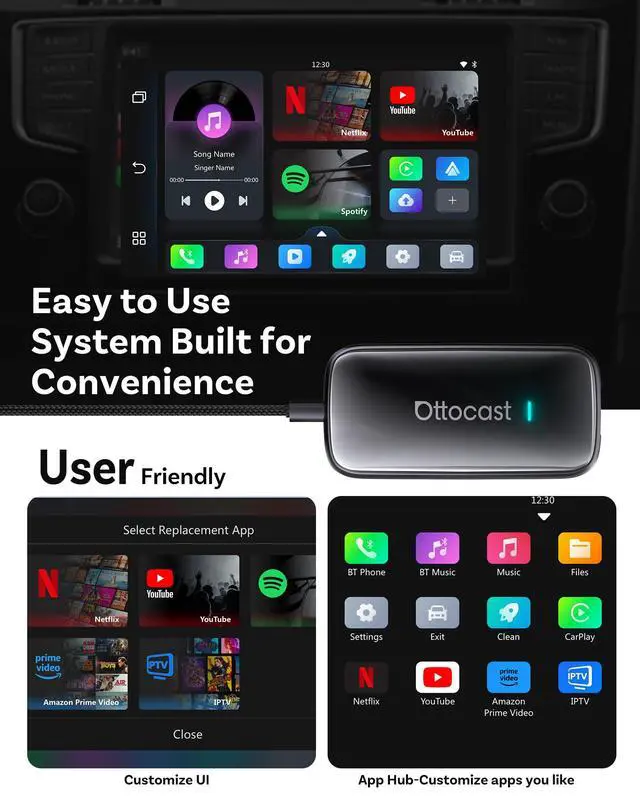 Alt view image 2 of 5 - Play2Video Ultra Wireless CarPlay & Android Auto Adapter with YouTube, Netflix, Spotify, IPTV | 5GHz WiFi, Auto Connect, No Delay