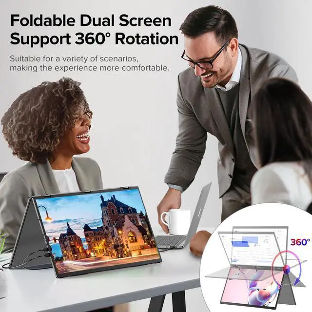 Alt view image 5 of 7 - 18.5" FHD 1080P Dual Portable Monitor 100% sRGB Laptop Screen Extender, 330° Screen Adjustment & 135° Stand, VESA Mountable, USB-C/HDMI, Travel Monitor for Laptop, Windows