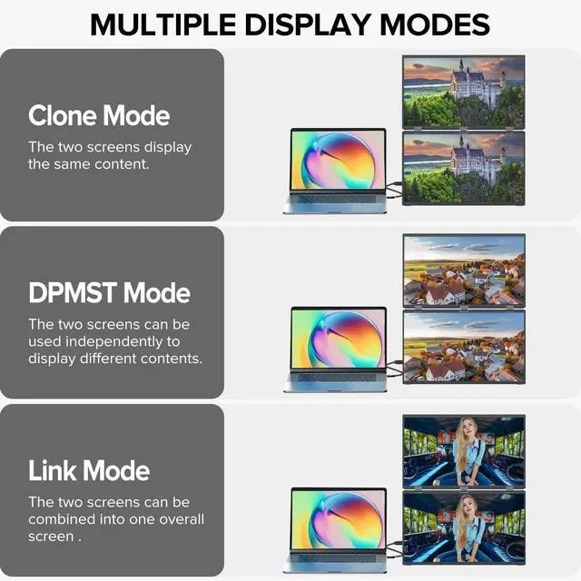 Alt view image 7 of 7 - 18.5" FHD 1080P Dual Portable Monitor 100% sRGB Laptop Screen Extender, 330° Screen Adjustment & 135° Stand, VESA Mountable, USB-C/HDMI, Travel Monitor for Laptop, Windows