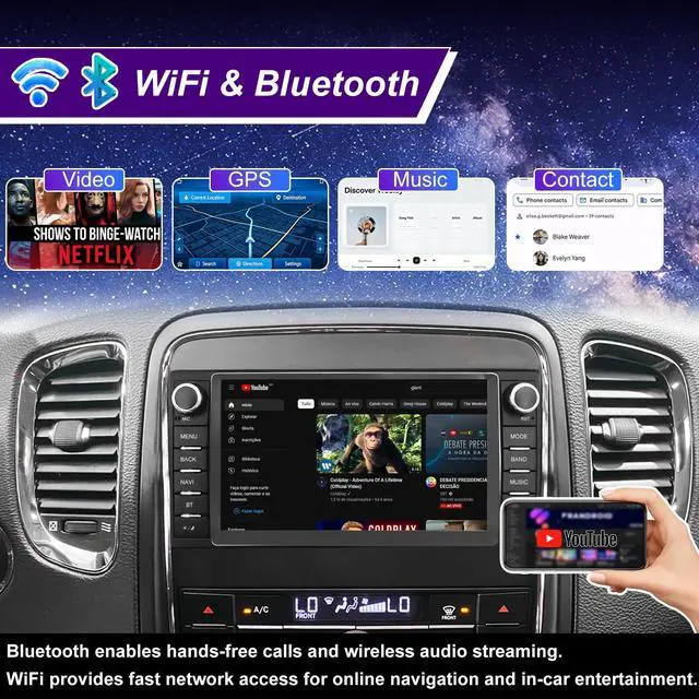 Alt view image 4 of 7 - 5GWifi Upgrade Radio for Dodge Durango 2011-2013, Jeep Grand Cherokee 2011 2012 2013, 7inch Touchscreen Car Stereo Replacement Apply CarPlay Android Auto GPS Navigation FM DSP Head Unit Backup Camera