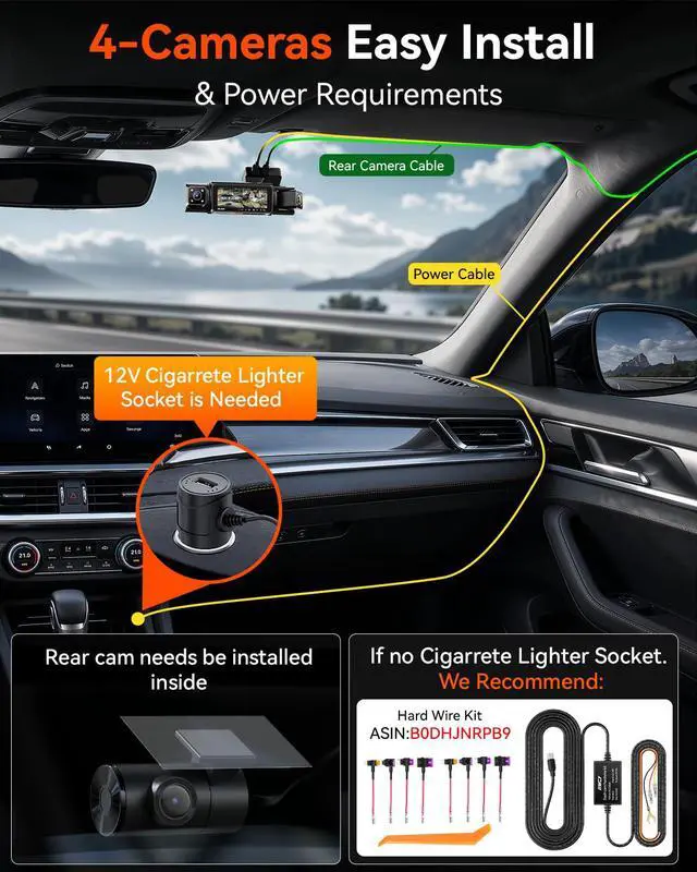 Alt view image 3 of 7 - N7 PRO 4K STARVIS 4-Channel Dash Cam 360° View, 8-IR Night Vision | Free 64GB Card, 4K 2160P Recording with Faster WiFi 6, GPS, 3.18" IPS, 24/7 Parking Mode, Front, Rear & Dual Inside Cams