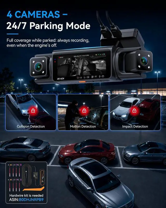Alt view image 4 of 7 - N7 PRO 4K STARVIS 4-Channel Dash Cam 360° View, 8-IR Night Vision | Free 64GB Card, 4K 2160P Recording with Faster WiFi 6, GPS, 3.18" IPS, 24/7 Parking Mode, Front, Rear & Dual Inside Cams