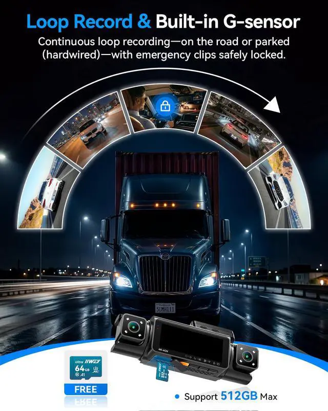 Alt view image 7 of 7 - N7 PRO 4K STARVIS 4-Channel Dash Cam 360° View, 8-IR Night Vision | Free 64GB Card, 4K 2160P Recording with Faster WiFi 6, GPS, 3.18" IPS, 24/7 Parking Mode, Front, Rear & Dual Inside Cams