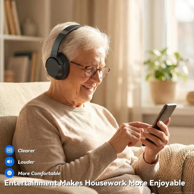 Alt view image 3 of 7 - Wireless Headphones for TV, TV Headphones Wireless for Seniors with Transmitting Charging Dock, 65H Battery, Ultra-Low Latency Audio, Fit Father's Day Thanksgiving Birthday Gift for Parents