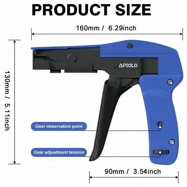 Alt view image 2 of 6 - Cable Tie Gun, Ergonomic Hand Operated Fastening Zip Tie Gun, Adjustable Tension to Fasten, Cutting with 1-3 Tension Setting, Blue, 6.29 Inches Length Fastening Cable Tie Tool