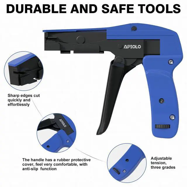 Alt view image 3 of 6 - Cable Tie Gun, Ergonomic Hand Operated Fastening Zip Tie Gun, Adjustable Tension to Fasten, Cutting with 1-3 Tension Setting, Blue, 6.29 Inches Length Fastening Cable Tie Tool