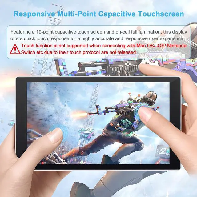Alt view image 2 of 7 - 7 inch Portable Monitor 1080P FHD 60Hz Mini Pocket Touchscreen Display USB C HDMI Ultra Thin Lightweight IPS Second Screen Gaming for Raspberry Pi 5/4 PC/Laptop/PS5/XBOX/Switch