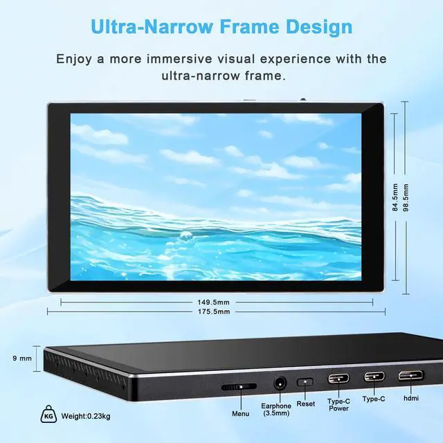 Alt view image 3 of 7 - 7 inch Portable Monitor 1080P FHD 60Hz Mini Pocket Touchscreen Display USB C HDMI Ultra Thin Lightweight IPS Second Screen Gaming for Raspberry Pi 5/4 PC/Laptop/PS5/XBOX/Switch