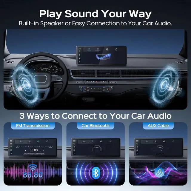 Alt view image 4 of 7 - 8.9" Portable CarPlay Screen for Car with Magnetic Mount | Wireless Apple CarPlay & Android Auto/ Waterproof 1080P Backup Camera/ GPS Navigation/ Plug & Play/ Voice Control/Mirror Link