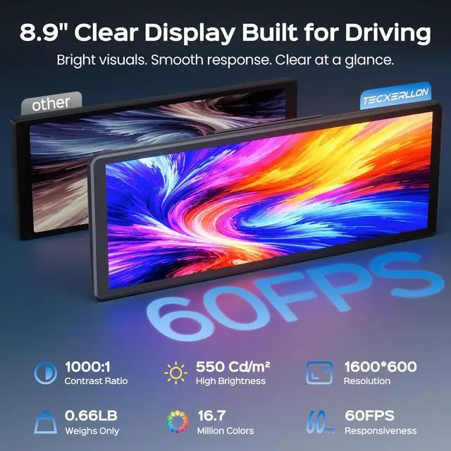 Alt view image 5 of 7 - 8.9" Portable CarPlay Screen for Car with Magnetic Mount | Wireless Apple CarPlay & Android Auto/ Waterproof 1080P Backup Camera/ GPS Navigation/ Plug & Play/ Voice Control/Mirror Link