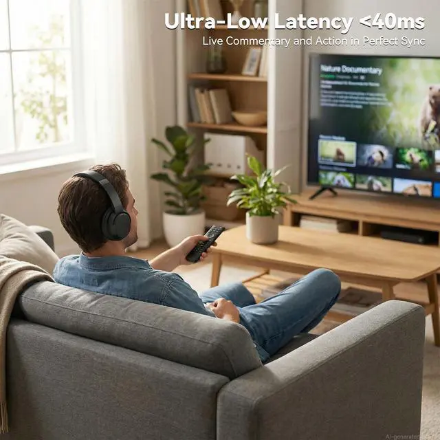 Alt view image 5 of 7 - Wireless Headphones for TV, TV Headphones Wireless for Seniors with Transmitting Charging Dock, 65H Battery, Ultra-Low Latency Audio, Fit Father's Day Thanksgiving Birthday Gift for Parents