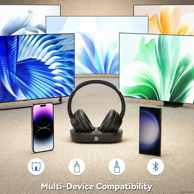 Alt view image 6 of 7 - Wireless Headphones for TV, TV Headphones Wireless for Seniors with Transmitting Charging Dock, 65H Battery, Ultra-Low Latency Audio, Fit Father's Day Thanksgiving Birthday Gift for Parents