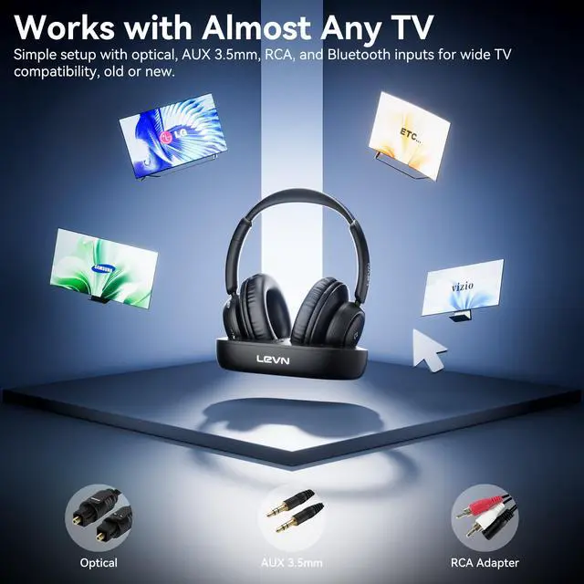 Alt view image 4 of 7 - Wireless Headphones for TV, TV Headphones Wireless for Seniors with Transmitter Charging Base, Bluetooth 5.2, Low Latency, Easy Plug & Play Setup, Assistive Hearing, Ideal for Elderly Seniors
