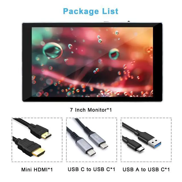 Alt view image 6 of 7 - 7 inch Portable Monitor 1080P FHD 60Hz Mini Pocket Touchscreen Display USB C HDMI Ultra Thin Lightweight IPS Second Screen Gaming for Raspberry Pi 5/4 PC/Laptop/PS5/XBOX/Switch