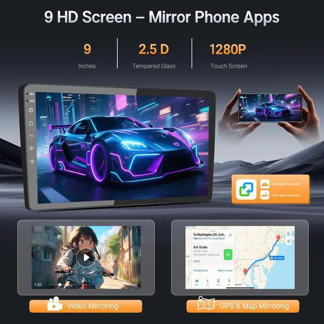 Alt view image 3 of 7 - Double Din Linux Car Stereo for Toyota Corolla 2009-2013(No J.B.L) | Fast Boot 9" Touch Screen for Corolla Radio with Wireless Carplay Android Auto Mirror Link, Backup Camera SWC Bluetooth FM