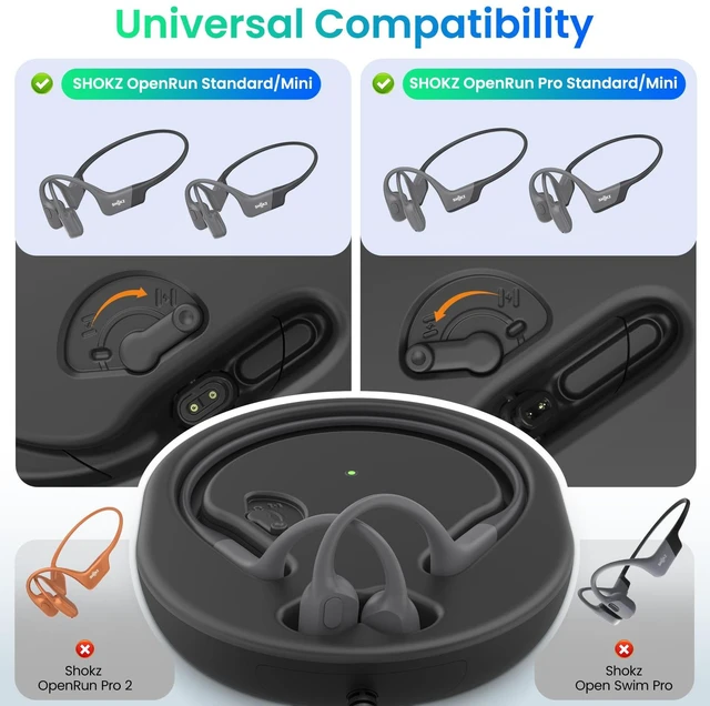 Alt view image 2 of 7 - Charging Case Compatible with Shokz Headphones, 3 in 1 Wireless Fast Charging Station Built in 2000mAh, Magnetic Charger Stand Dock Cord Charging Cable for Aftershokz Aeropex AS800/S803