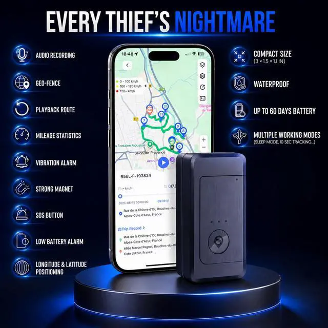 Alt view image 6 of 7 - GPS Tracker for Vehicles No Subscription, Magnetic Car Tracker Device Hidden, Live Location, Tracking Device for Cars, SIM Card Included, 60-Day Battery, IP65 Waterproof, Geo-Fence, Route Playback