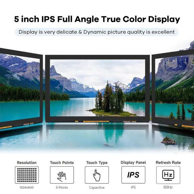 Alt view image 2 of 7 - 5 inches Touchscreen IPS LCD Display Panel 1024×600 HDMI Capacitive Screen for Raspberry Pi5/Pi4/Pi3/ZERO 2W, BB Black, Windows