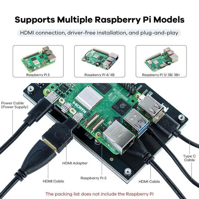 Alt view image 3 of 7 - 5 inches Touchscreen IPS LCD Display Panel 1024×600 HDMI Capacitive Screen for Raspberry Pi5/Pi4/Pi3/ZERO 2W, BB Black, Windows