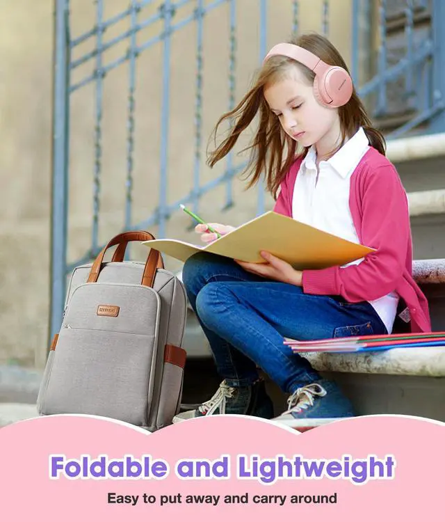 Alt view image 5 of 7 - Kids Headphones Bluetooth 60H, Foldable On Ear Headphone with MIC, Volume Limiter 85dB/94dB Wireless & Wired Headphones, Over-Ear Headphone for Kid Adult School Online Class Travel, Pink