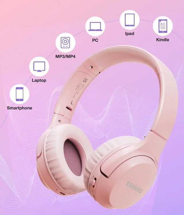 Alt view image 7 of 7 - Kids Headphones Bluetooth 60H, Foldable On Ear Headphone with MIC, Volume Limiter 85dB/94dB Wireless & Wired Headphones, Over-Ear Headphone for Kid Adult School Online Class Travel, Pink