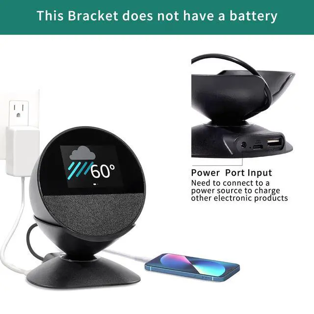 Alt view image 2 of 7 - Adjustable Stand for Echo Spot (2024 Release) and Homepod Mini with USB-C and USB-A Charging Ports, 280 Degree Rotating Base and Anti-Slip Silicone Pad for Smartphones & More
