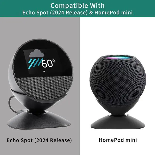 Alt view image 4 of 7 - Adjustable Stand for Echo Spot (2024 Release) and Homepod Mini with USB-C and USB-A Charging Ports, 280 Degree Rotating Base and Anti-Slip Silicone Pad for Smartphones & More