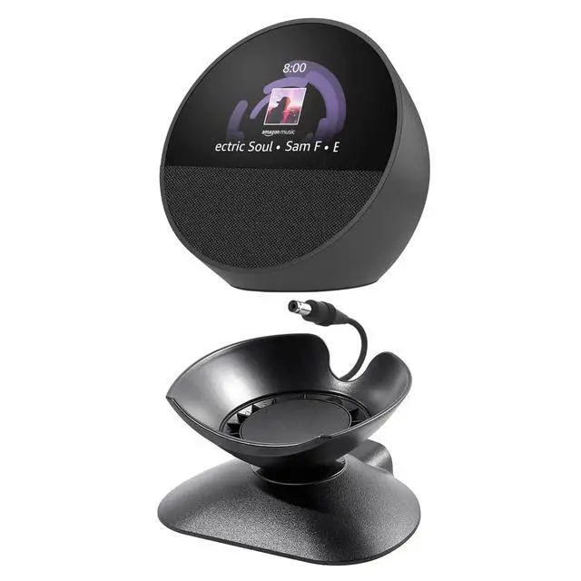 Alt view image 6 of 7 - Adjustable Stand for Echo Spot (2024 Release) and Homepod Mini with USB-C and USB-A Charging Ports, 280 Degree Rotating Base and Anti-Slip Silicone Pad for Smartphones & More