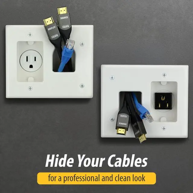 Alt view image 5 of 7 - DataComm Electronics Recessed Pro-Power Kit with Straight Blade Inlet & Romex Wire, in-Wall Cable Management for Power & Low-Voltage Cables, DIY-Friendly Cord Hider for Wall-Mounted TV, 1 Receptacle