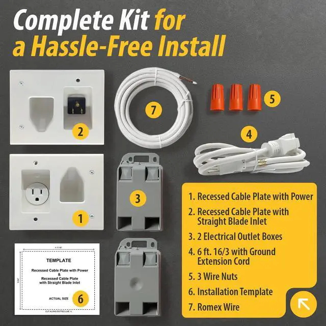 Alt view image 7 of 7 - DataComm Electronics Recessed Pro-Power Kit with Straight Blade Inlet & Romex Wire, in-Wall Cable Management for Power & Low-Voltage Cables, DIY-Friendly Cord Hider for Wall-Mounted TV, 1 Receptacle