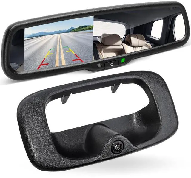 Main image of Tailgate Handle Backup Reverse Camera with 4.3 inch Rear View Mirror Monitor Kit for Chevy Silverado/GMC Sierra Fleet Side Metal Bed 1500 2500 3500 1999-2006 Reversing Parking Camera