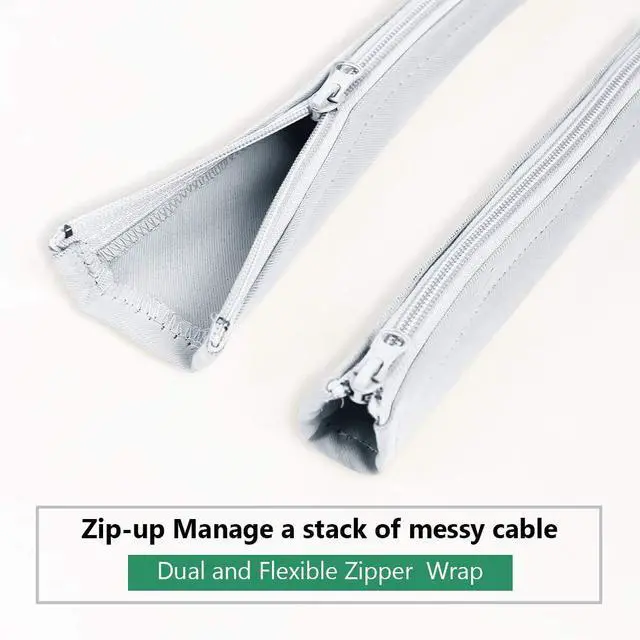 Alt view image 3 of 7 - Cable Management Sleeve with Zip-up 39 Inches, 2 Pieces -White | Durable Adjustable Cord Sleeve Wire Cover Concealer Wrap Protect Cables from Pets Chewing for Computer, TV