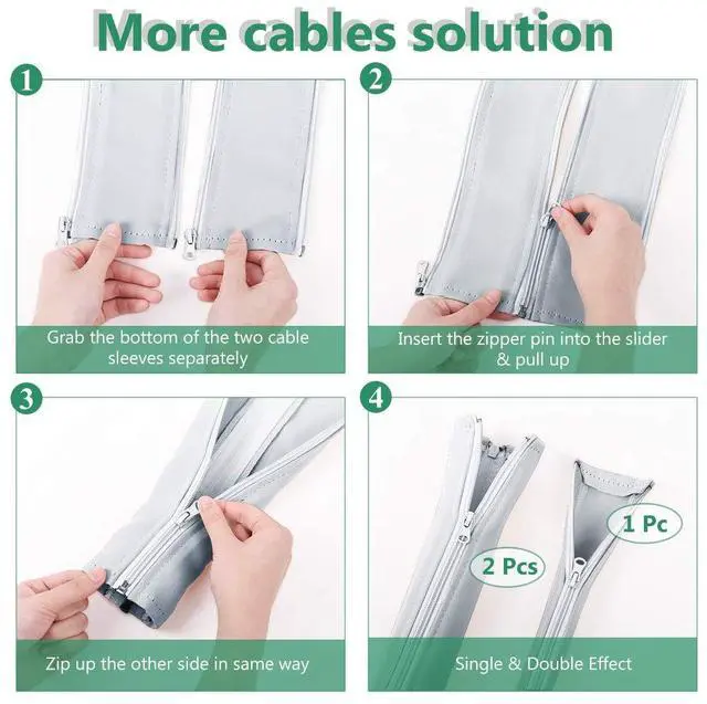 Alt view image 4 of 7 - Cable Management Sleeve with Zip-up 39 Inches, 2 Pieces -White | Durable Adjustable Cord Sleeve Wire Cover Concealer Wrap Protect Cables from Pets Chewing for Computer, TV