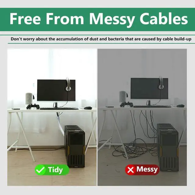 Alt view image 5 of 7 - Cable Management Sleeve with Zip-up 39 Inches, 2 Pieces -White | Durable Adjustable Cord Sleeve Wire Cover Concealer Wrap Protect Cables from Pets Chewing for Computer, TV