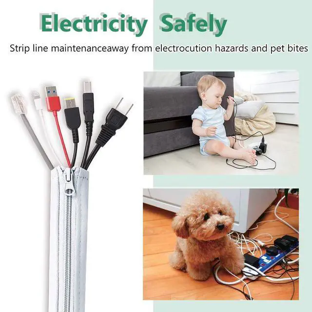 Alt view image 6 of 7 - Cable Management Sleeve with Zip-up 39 Inches, 2 Pieces -White | Durable Adjustable Cord Sleeve Wire Cover Concealer Wrap Protect Cables from Pets Chewing for Computer, TV