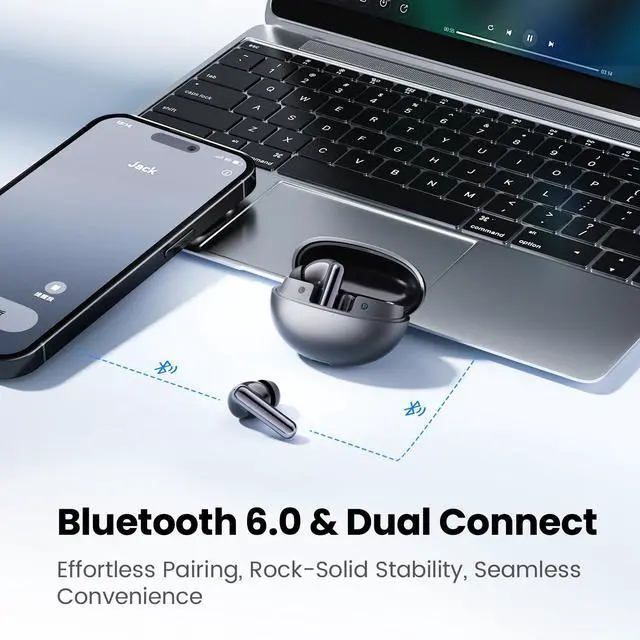 Alt view image 7 of 7 - Flowbuds N55 ANC Wireless Earbuds, Bluetooth 6.0, 6 HD Mics, 40H | 54dB Adaptive ANC, 6 HD Mics for Calls, Hi-Res Audio LDAC, IPX5 Water Resistance, Custom EQ App, In-Ear Detection