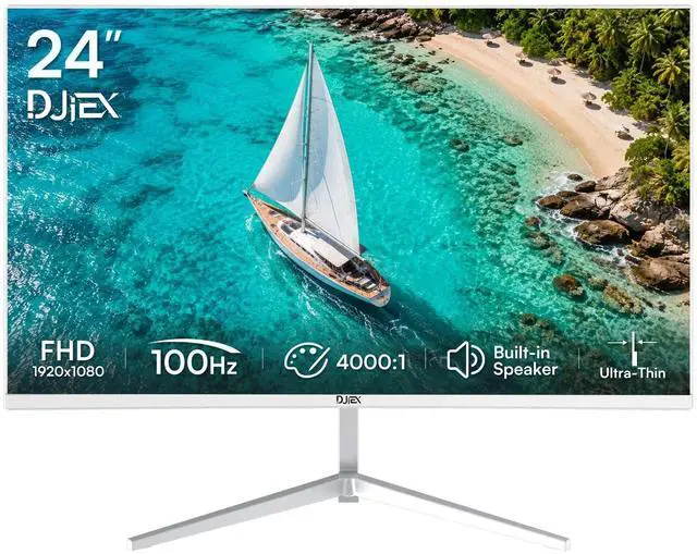 Main image of 24 Inch White Computer Monitor, FHD 1080P, 100Hz | Frameless PC Monitor, Built-in Speaker, 98% sRGB, FreeSync, Eye Care, 4000:1 Contrast Ratio, HDMI & DP, VESA Mountable