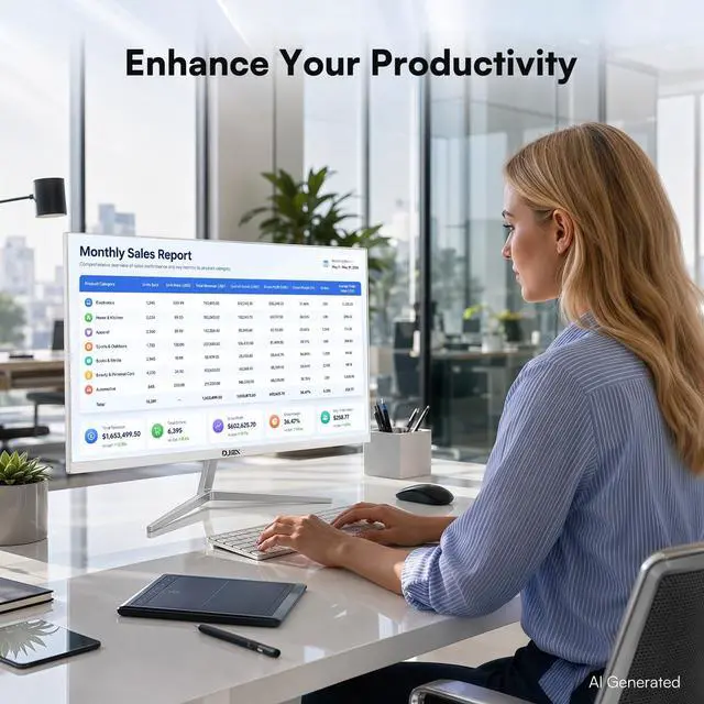 Alt view image 7 of 7 - 24 Inch White Computer Monitor, FHD 1080P, 100Hz | Frameless PC Monitor, Built-in Speaker, 98% sRGB, FreeSync, Eye Care, 4000:1 Contrast Ratio, HDMI & DP, VESA Mountable