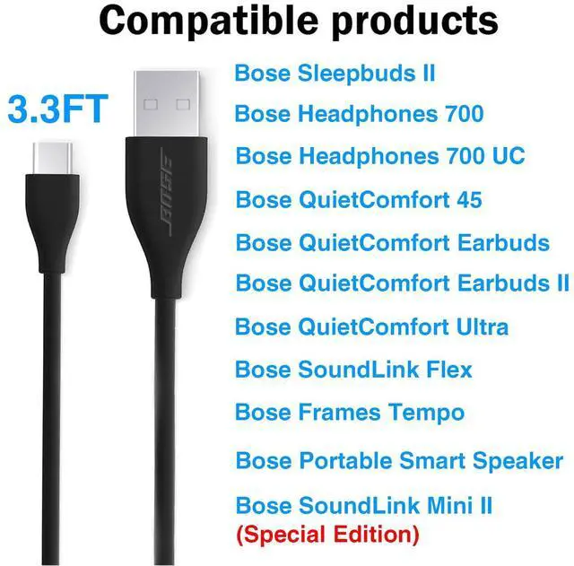 Alt view image 2 of 7 - USB C Wall Charger for Bose Noise Headphones 700, Bose QuietComfort 45, QuietComfort Earbuds II, Ultra, SoundLink Flex, Sleepbuds 2, Portable Smart Speaker, Sport Earbuds Adapter Charging Cable Cord
