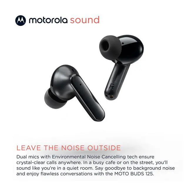 Alt view image 4 of 7 - Moto Buds 125 True Wireless Earbuds, IPX5 Waterproof Sweatproof Touch Control Ear Buds with Dual Noise Cancelling Microphone, Charging Case, Black