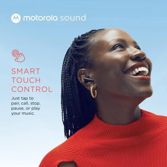 Alt view image 5 of 7 - Moto Buds 125 True Wireless Earbuds, IPX5 Waterproof Sweatproof Touch Control Ear Buds with Dual Noise Cancelling Microphone, Charging Case, Black