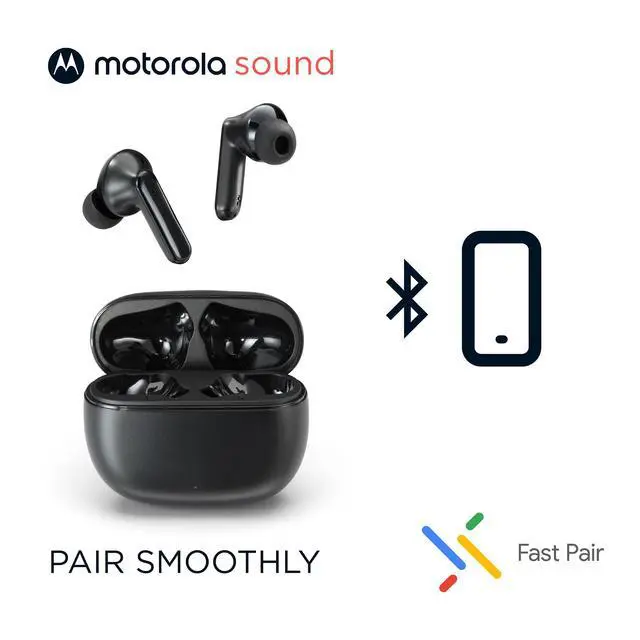 Alt view image 7 of 7 - Moto Buds 125 True Wireless Earbuds, IPX5 Waterproof Sweatproof Touch Control Ear Buds with Dual Noise Cancelling Microphone, Charging Case, Black