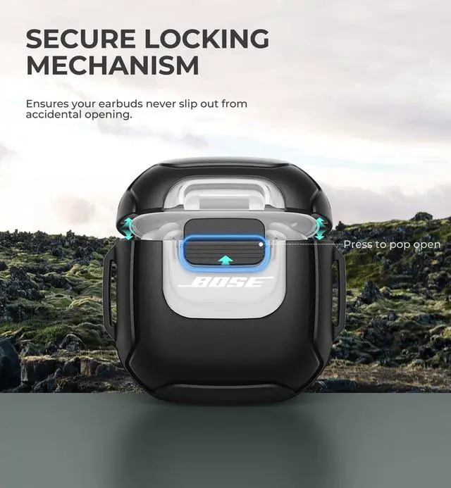 Alt view image 4 of 7 - for Bose QuietComfort Earbuds II Case (2022) & Bose QuietComfort Ultra Earbuds (2023) & Ultra Earbuds 2nd Gen(2025), Secure Lock Clip Shockproof Protective Cover with Carabiner & Keyring Black