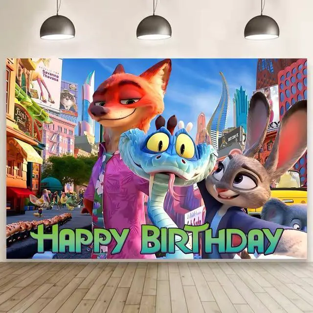 Main image of Zootopia Backdrop Birthday Decorations, Zootopia Birthday Banner Backdrop for Kids Birthday Party Supplies (5x3ft)