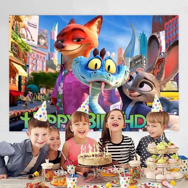 Alt view image 2 of 2 - Zootopia Backdrop Birthday Decorations, Zootopia Birthday Banner Backdrop for Kids Birthday Party Supplies (5x3ft)