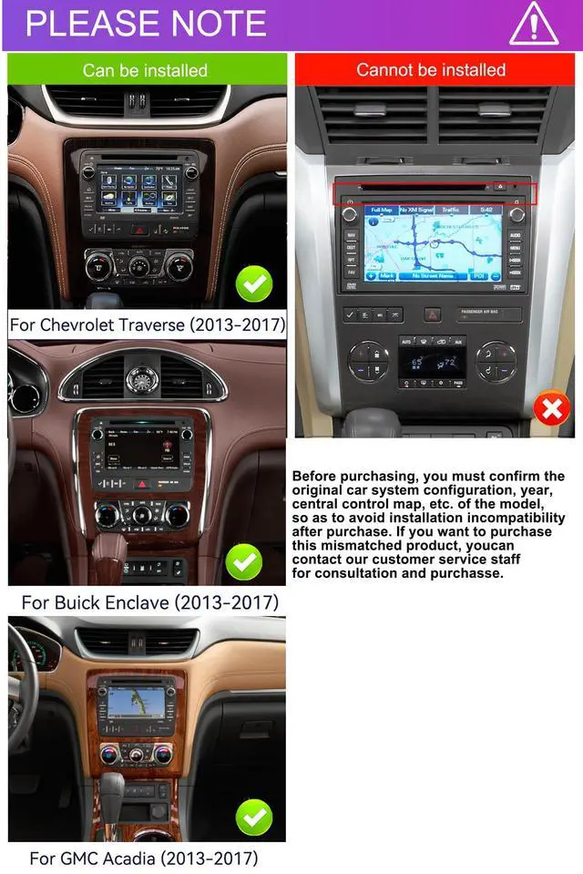 Alt view image 2 of 7 - 4Core 2G+64G Android 15 Car Stereo Radio for GMC Acadia 20132017/ for Chevrolet Traverse/Buick Enclave, Wireless CarPlay Android Auto, GPS WiFi, Touchscreen, Bluetooth, EQ, Backup Camera