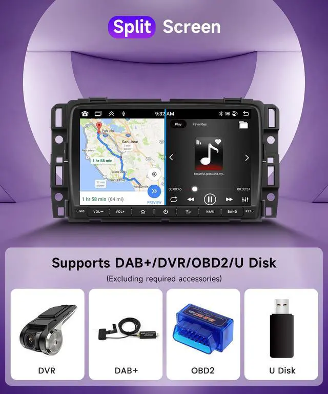 Alt view image 6 of 7 - 4Core 2G+64G Android 15 Car Stereo Radio for GMC Acadia 20132017/ for Chevrolet Traverse/Buick Enclave, Wireless CarPlay Android Auto, GPS WiFi, Touchscreen, Bluetooth, EQ, Backup Camera