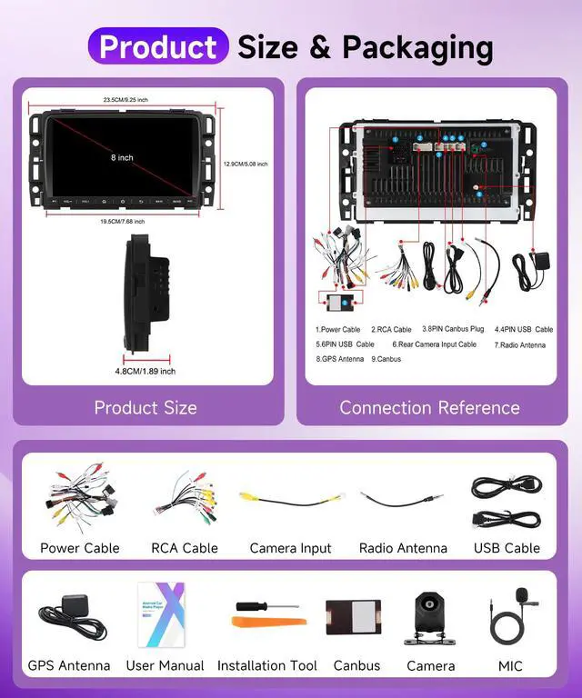 Alt view image 7 of 7 - 4Core 2G+64G Android 15 Car Stereo Radio for GMC Acadia 20132017/ for Chevrolet Traverse/Buick Enclave, Wireless CarPlay Android Auto, GPS WiFi, Touchscreen, Bluetooth, EQ, Backup Camera